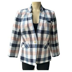 Veronica Beard Blazer Jacket Women's Size 2 Schoolboy Blue Pink Plaid‎ Dickey